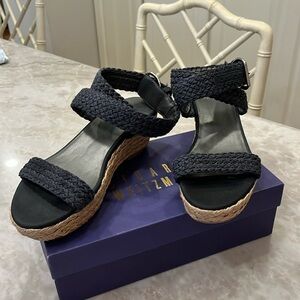 Stuart Weitzman Woven Blue/Black Wedges size 8